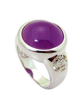 Vintage 925 Sterling Silver Lavender Purple Chalcedony Cabochon Ring Size 7.5